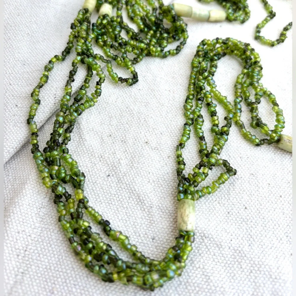 Bohemian Multi Strand Micro Art Glass Bead Torsade Green‎ Statement Necklace - Picture 3 of 6